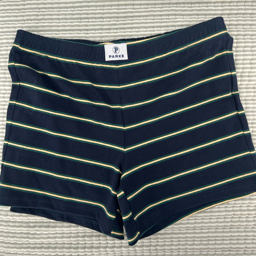 Parke Women's Navy and Yellow Striped Athletic Shorts